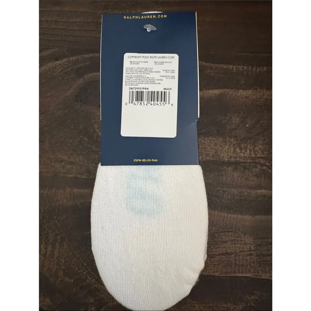 Polo by Ralph Lauren White No-Show Socks with Pink Logo - 6 Pack